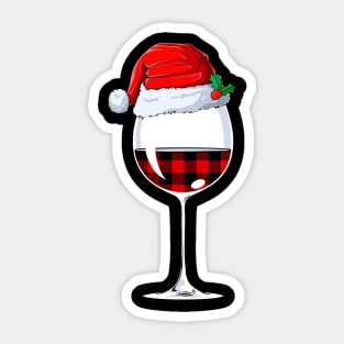 Red Buffalo Plaid Wine Glass Santa Hat Christmas Sticker